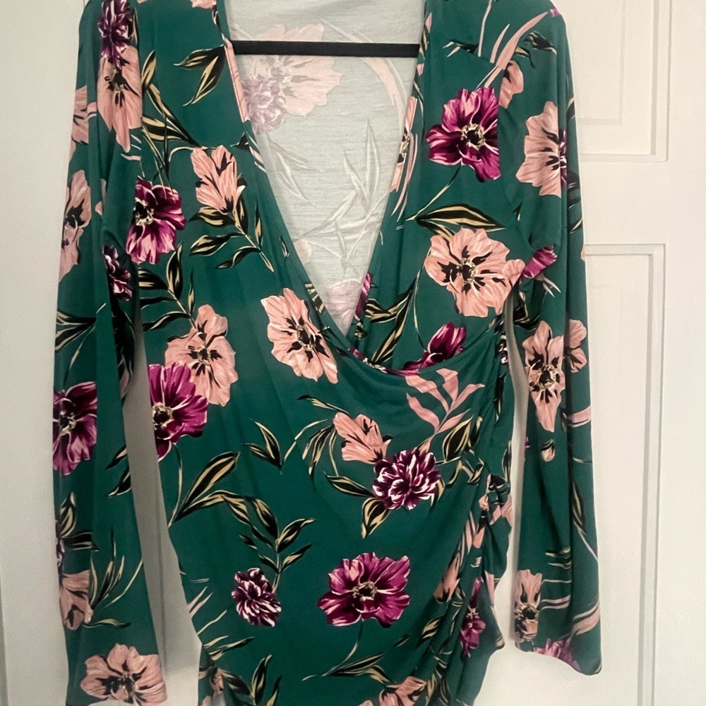 Yumi Kim Green Wrap Blouse Long Sleeve